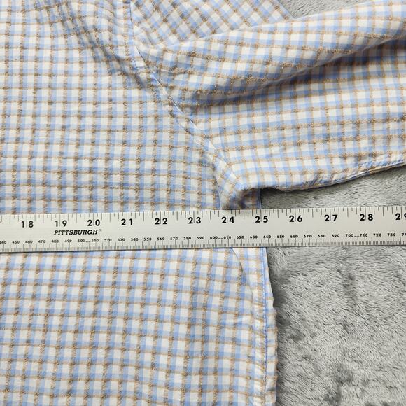Tasso Elba Shirt Mens XXL 18-18 1/2 Blue White Tan Plaid Long Sleeve Button Up - Picture 9 of 11